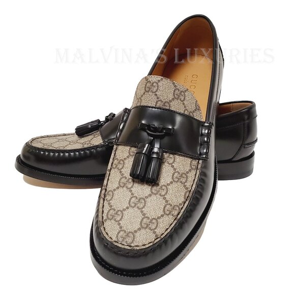 GUCCI SHOES TASSELS G LOGO SUPREME BLACK LOAFERS MOCCASINS - Picture 5 of 16